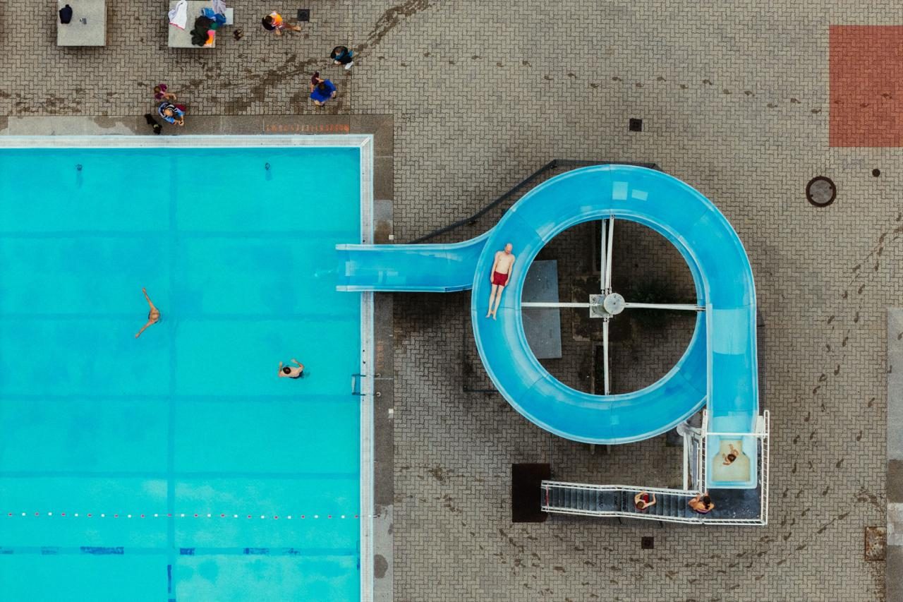 The spiral slide at Freibad Lüderitz from above